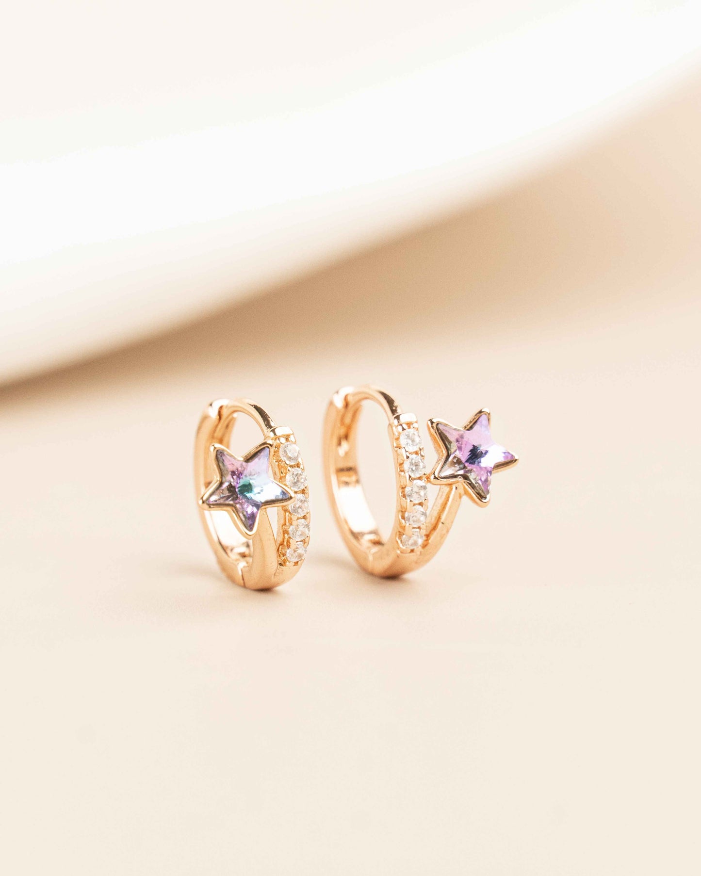 Star Rainbow Rose Gold Hoop Earrings