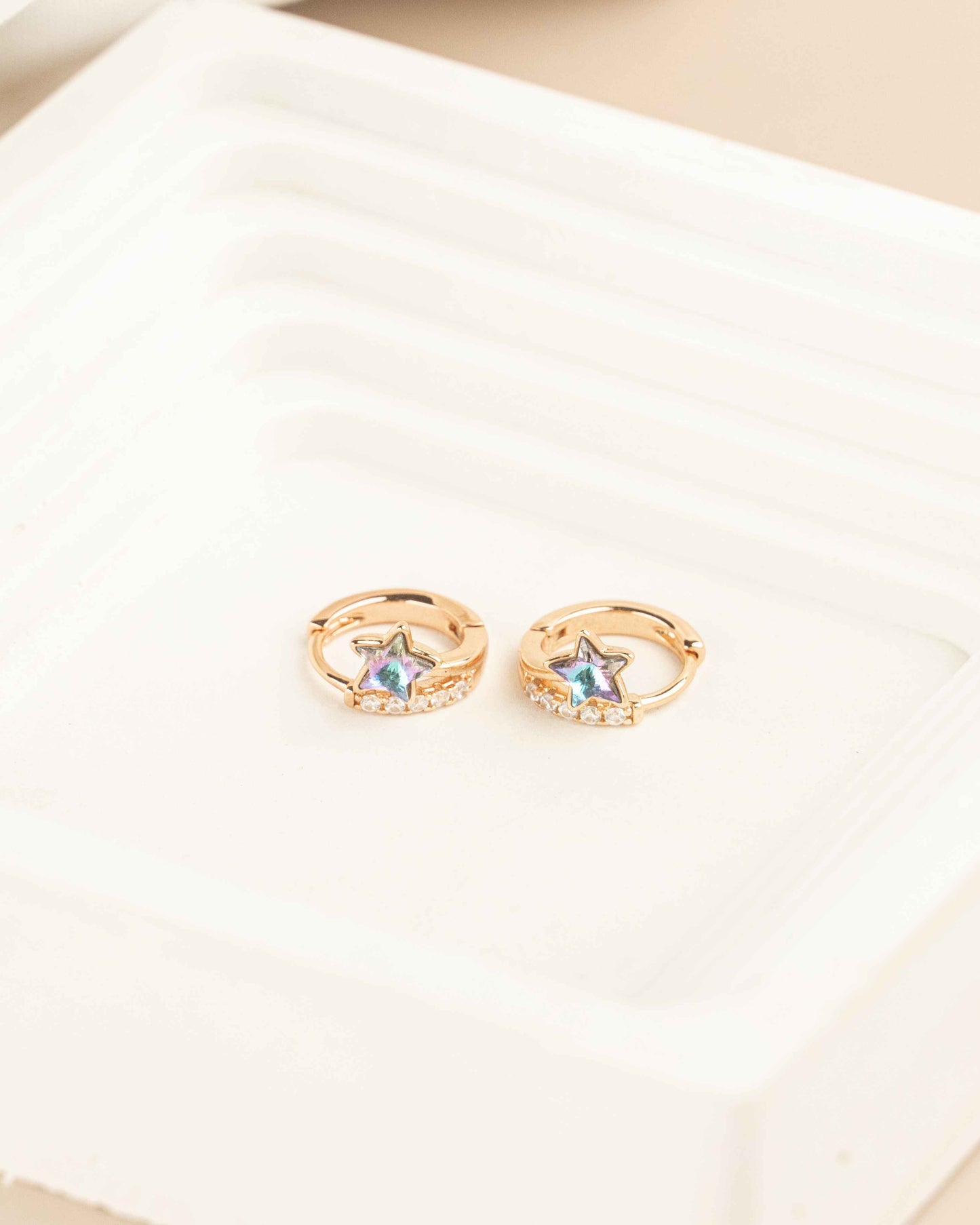 Star Rainbow Rose Gold Hoop Earrings