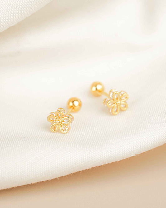 Flower Gold Zirconia Screw Back Earrings