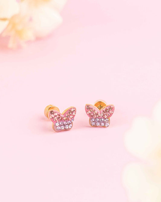 Butterfly Rainbow Gold Zirconia Screw Back Earrings