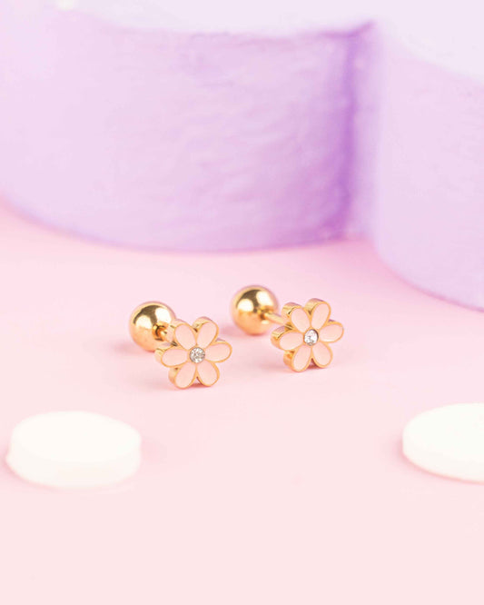 Flower Gold Screw Back Earrings