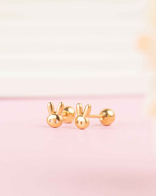 Mini Rabbit Gold Screw Back Earrings
