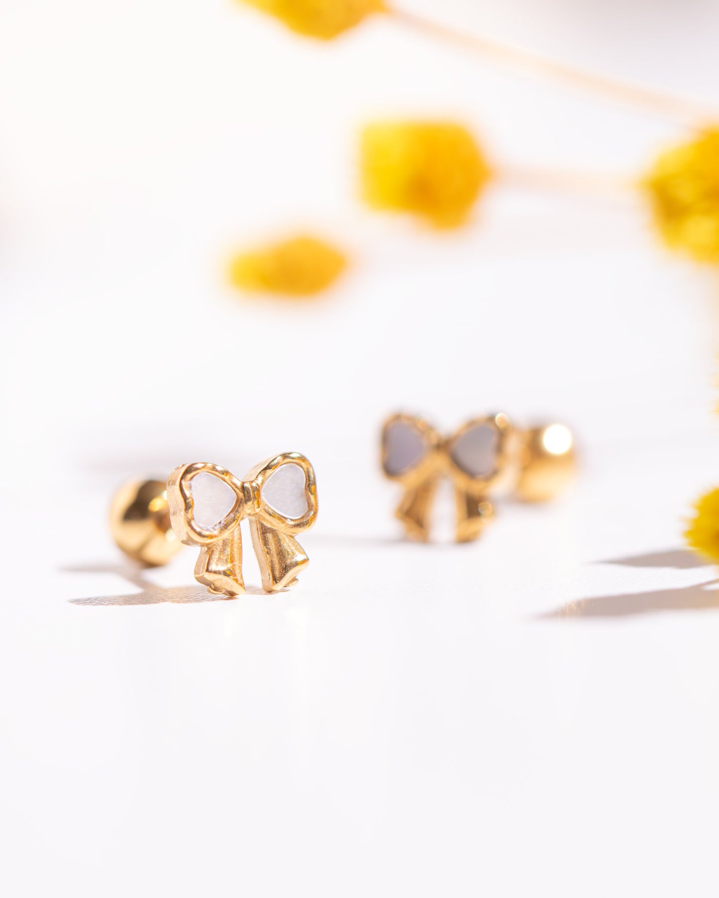 Mini Ribbon White Screw Back Earrings