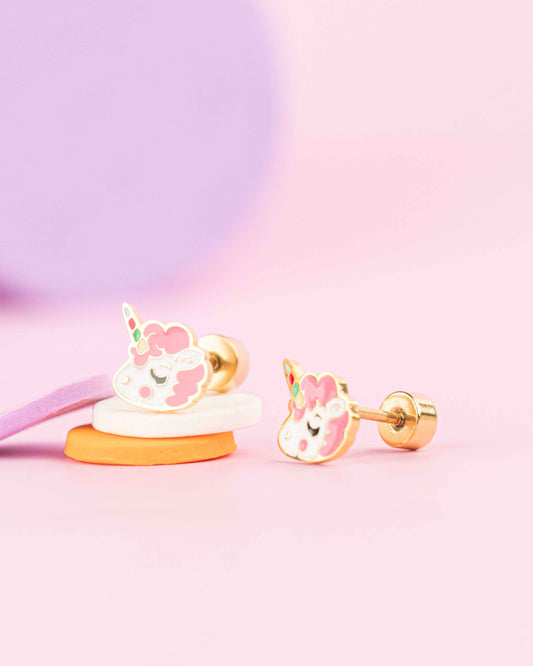 Unicorn Gold Screw Back Earrings