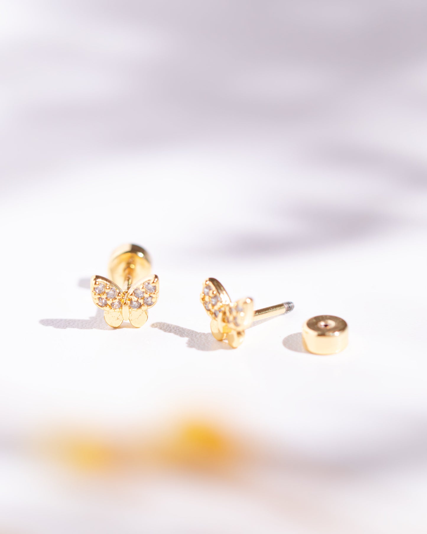 Butterfly Zirconia Screw Back Earrings