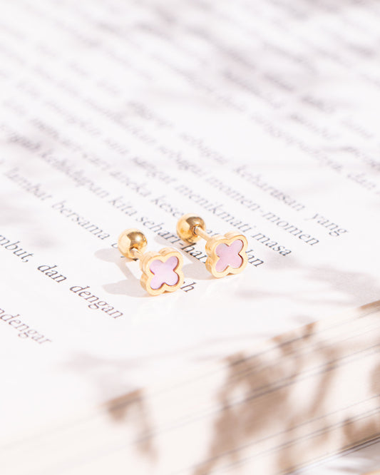 Clover Pink Screw Back Earrings
