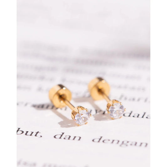 Mini Round Zirconia Screw Back Earrings