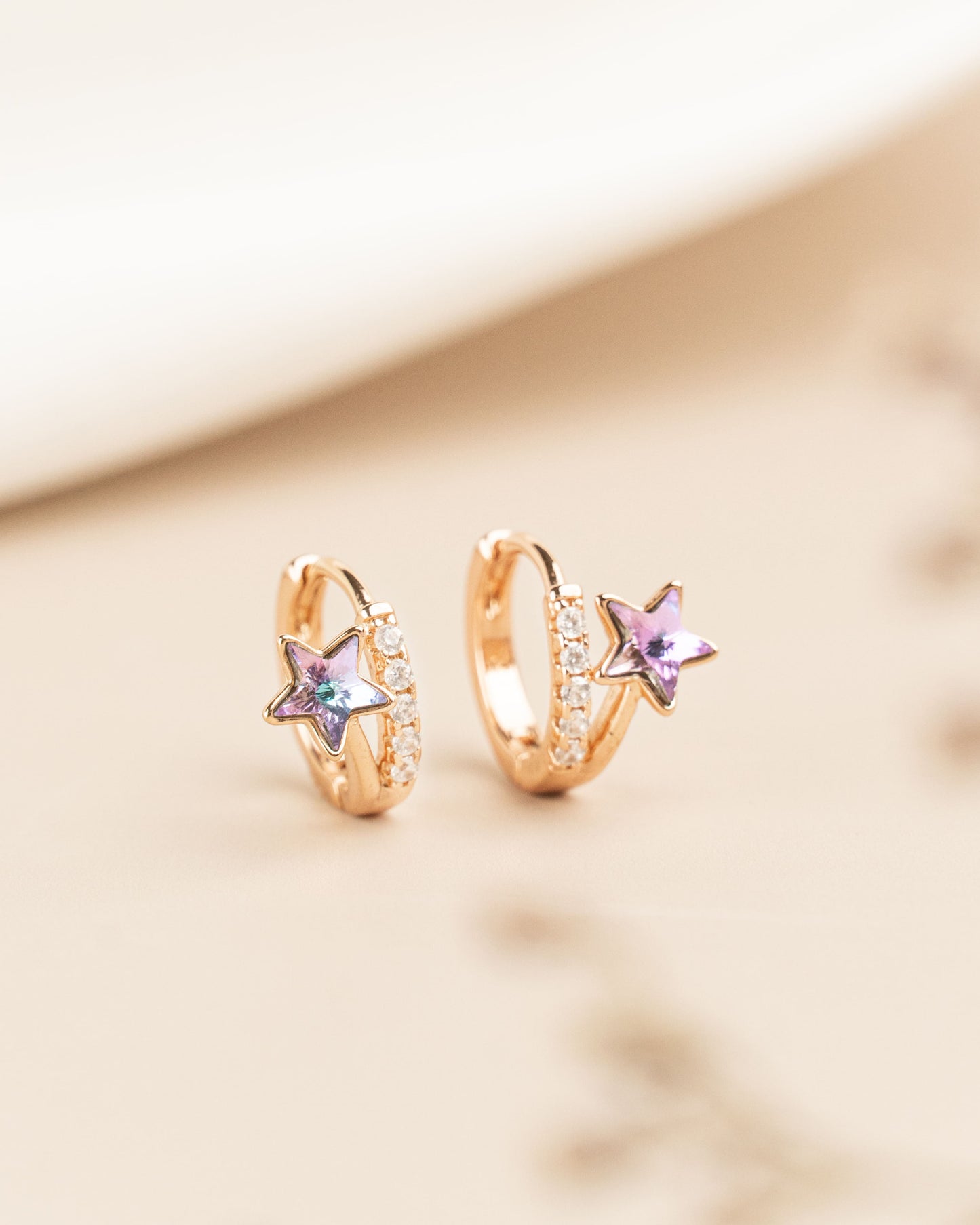Anting Hoop Star Rainbow Rose Gold