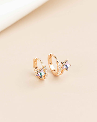 Star Rainbow Rose Gold Hoop Earrings