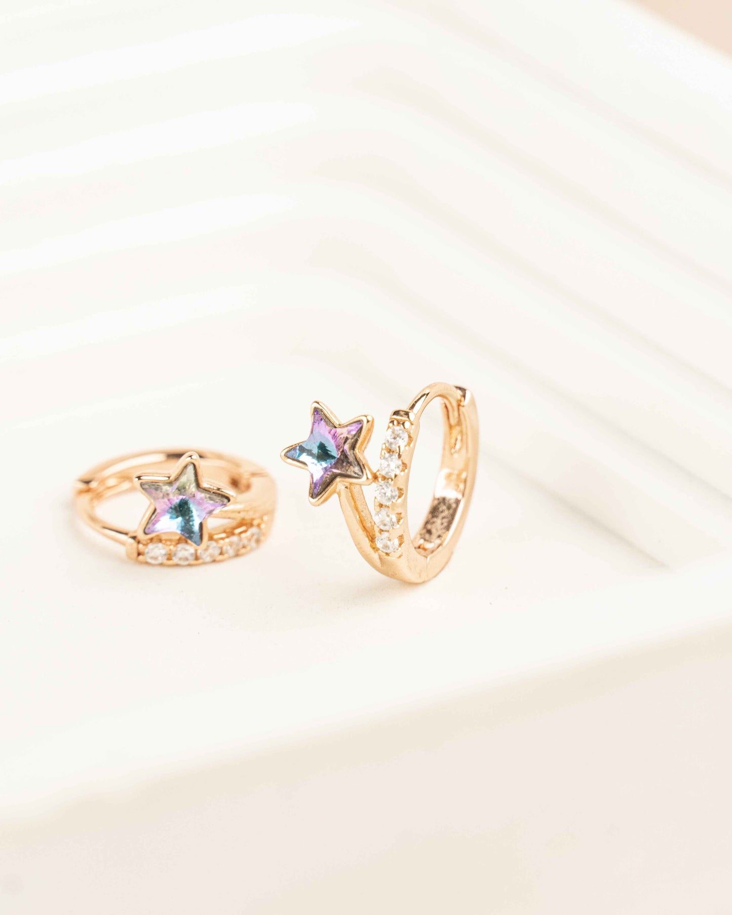 Star Rainbow Rose Gold Hoop Earrings