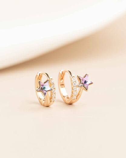 Star Rainbow Rose Gold Hoop Earrings