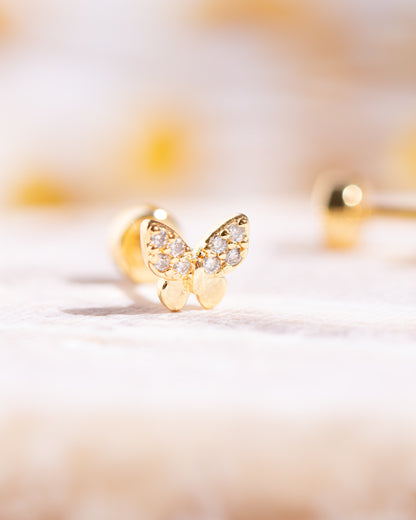 Butterfly Zirconia Screw Back Earrings