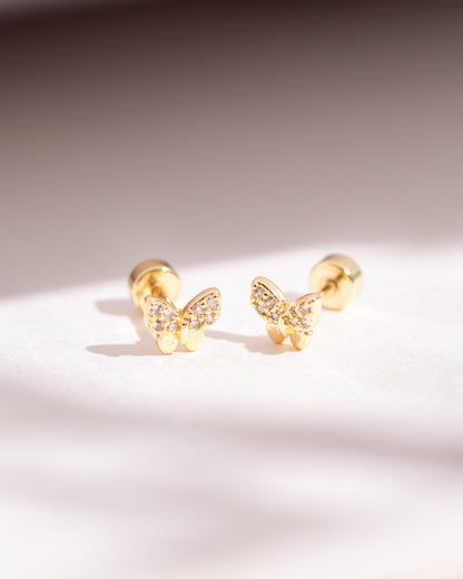 Butterfly Zirconia Screw Back Earrings