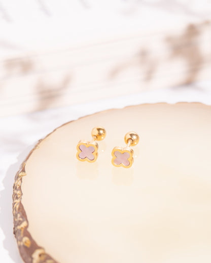 Clover Pink Screw Back Earrings