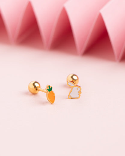 Rabbit Carrot Screw Back Earrings
