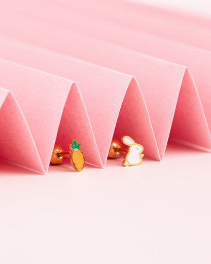 Rabbit Carrot Screw Back Earrings