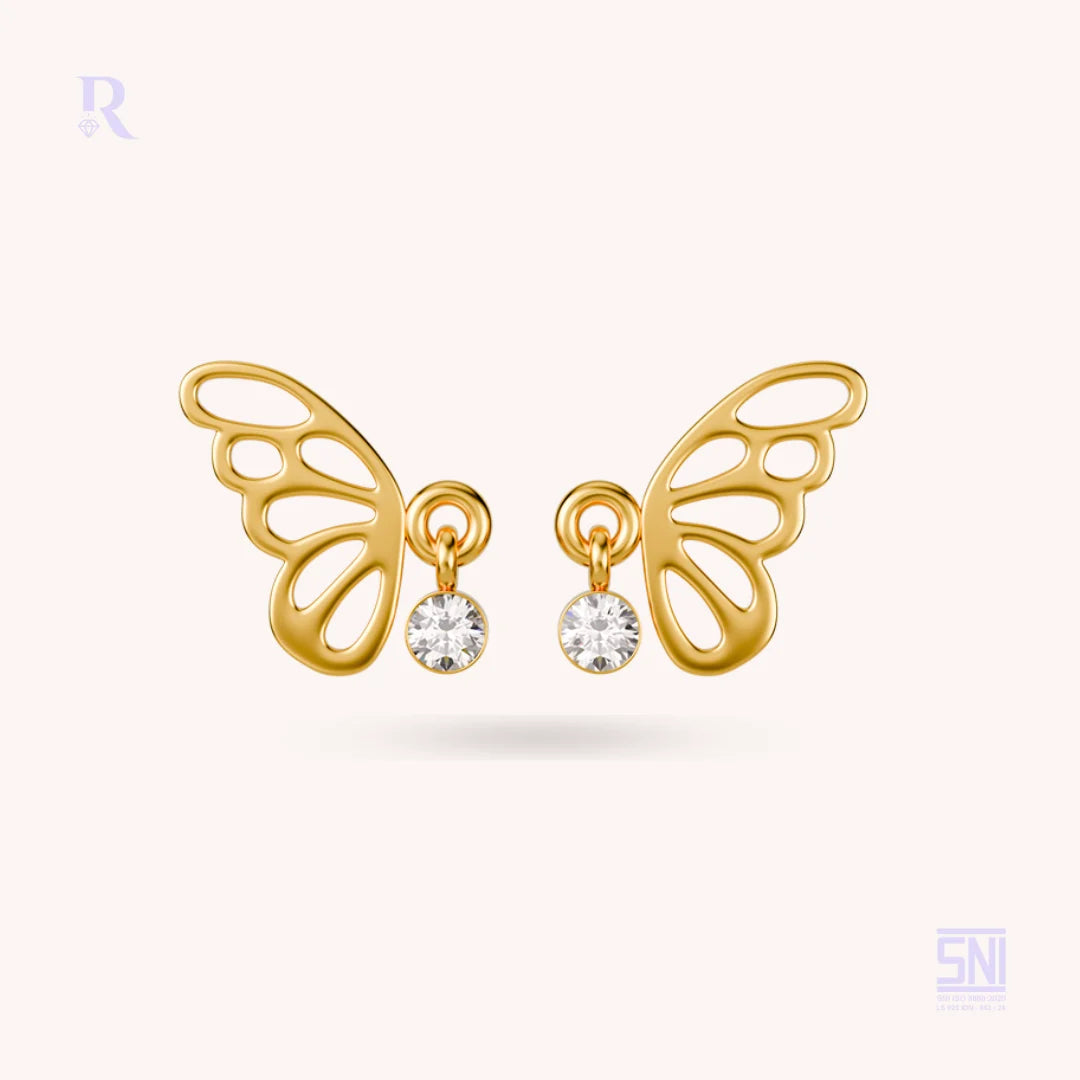 8K Solid Gold Screw Back Earrings Papillon Swarovski