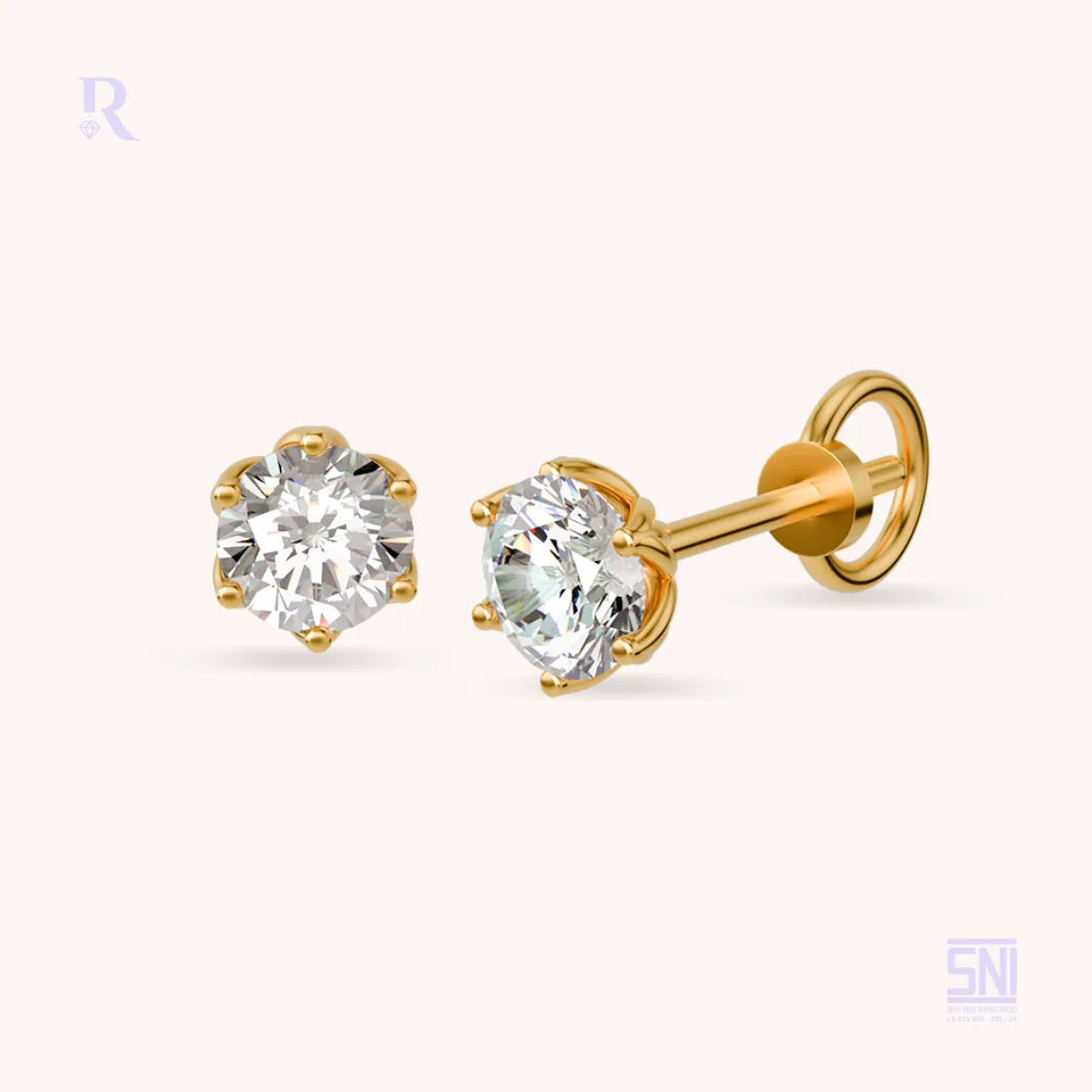 8K Solid Gold Screw Back Earrings Serenity Swarovski