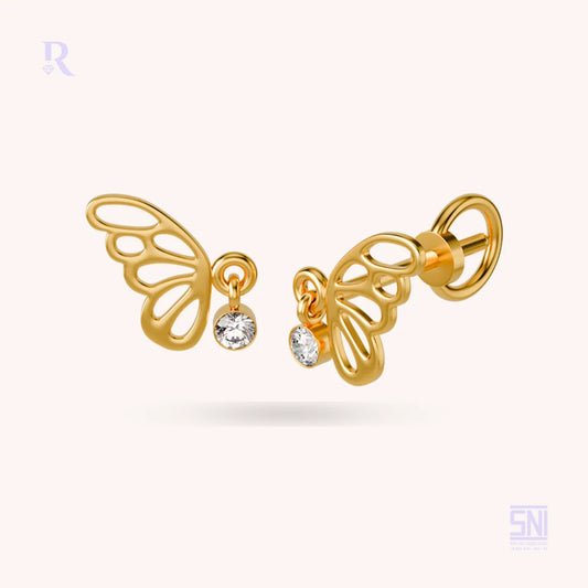 8K Solid Gold Screw Back Earrings Papillon Swarovski